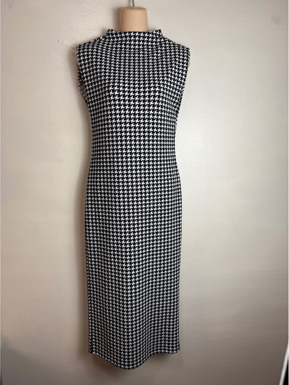 YOZY Houndstooth Mock Neck Bodycon Midi Dress Size M US 6